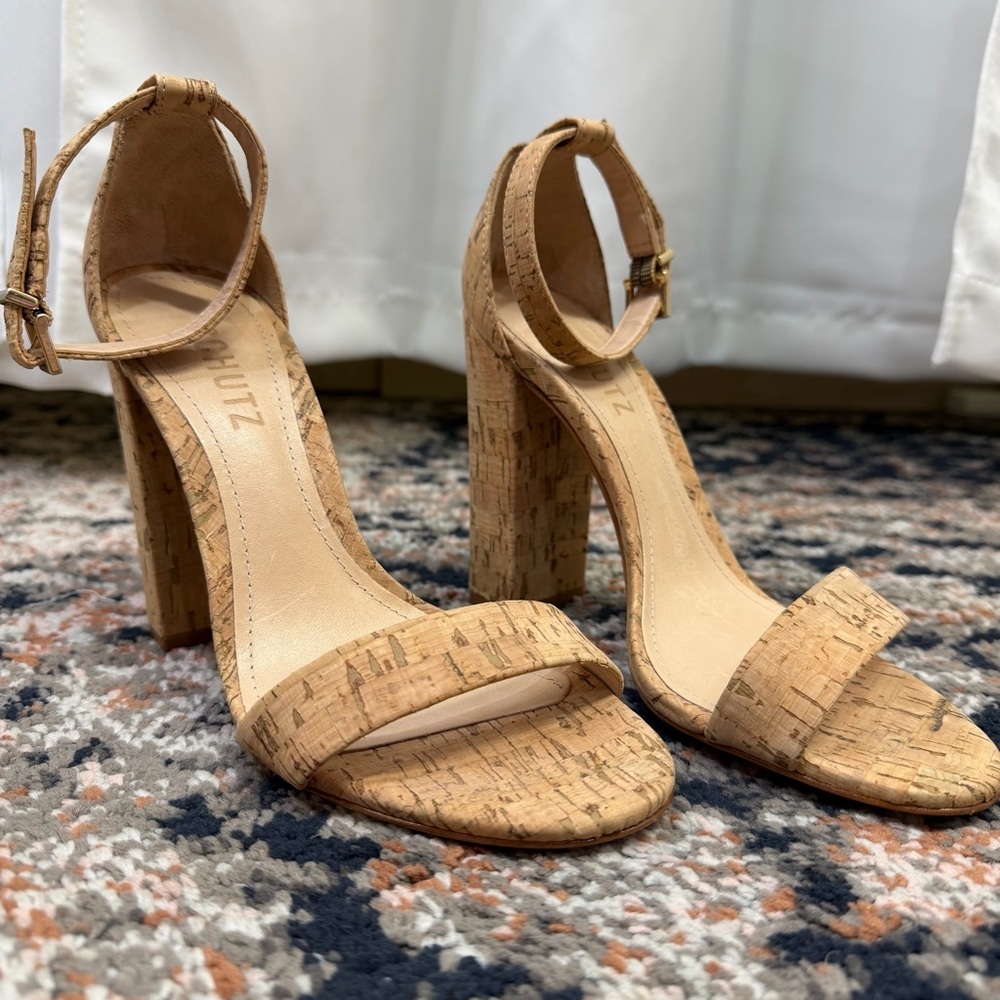 SCHUTZ ‘Enida’ Block Heel Sandal in Tan Cork Size 6.5 - Picture 8 of 16